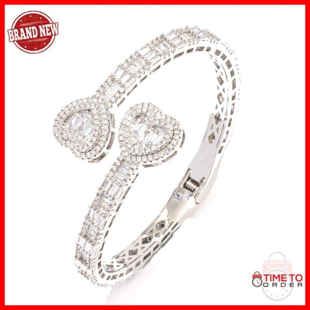 Iced Out Baguette Diamond Bracelet 14k Gold Silver Plated Cubic Zirconia Bangle